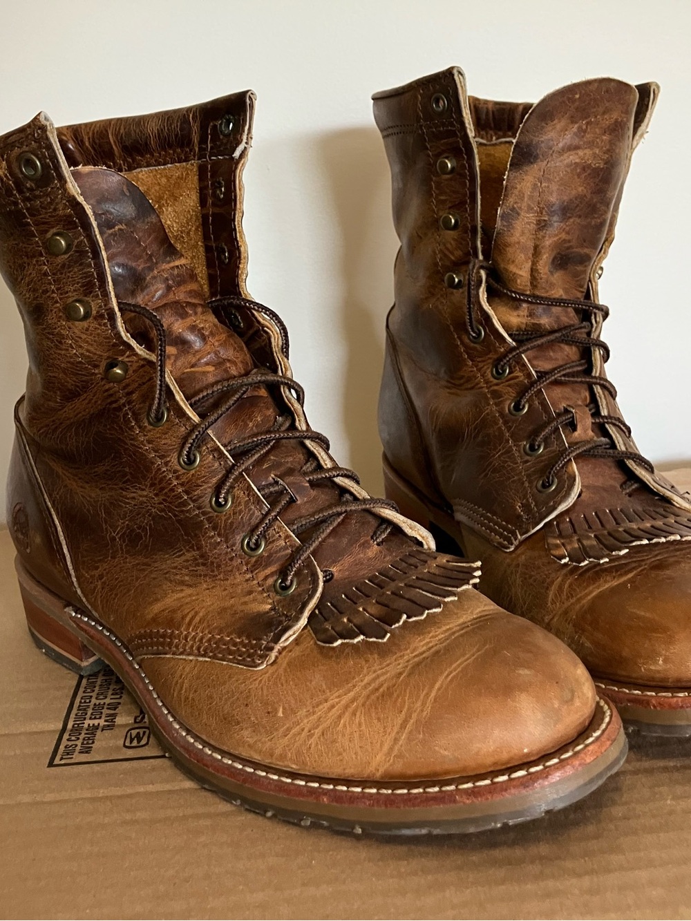 Double H Brown Leather Lacers Women’s Packer Boots with Kiltie